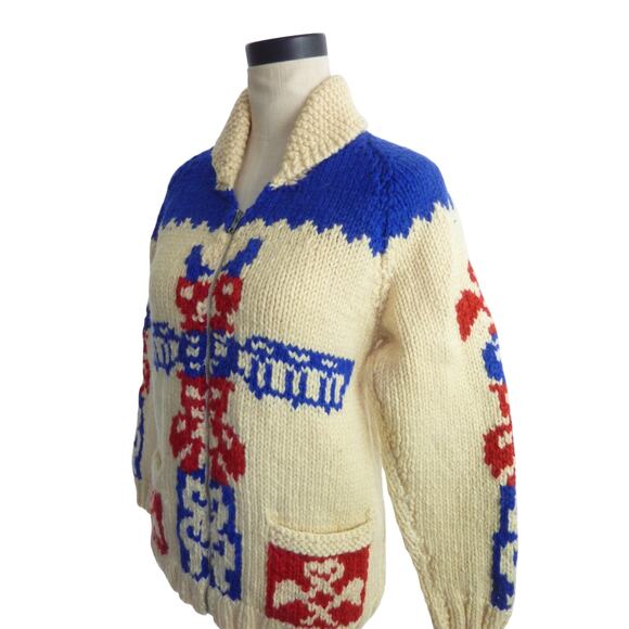 Vintage Cowichan Totem Wool Zippered Cardigan Sweater - Picture 4 of 5